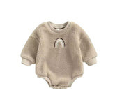 Sherpa Rainbow Sweater Romper - Taupe.